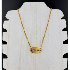 Cynthia Garrett Believe Necklace 16in Gold Tone Oval Pendant Faith Minimalist